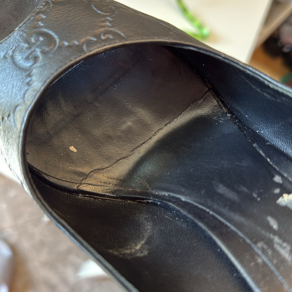 Gucci Guccissima Black Women's Stiletto Peep Toe Heels Size 41 - Picture 14 of 16